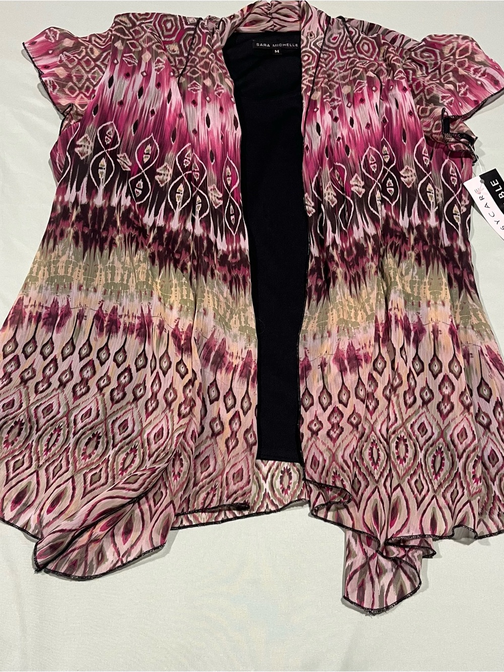 Sarah Michelle open front cardigan blouse, geometric, Med